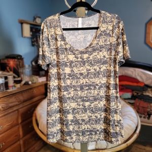 LulaRoe Classic Tee Striped Rose Floral Pattern